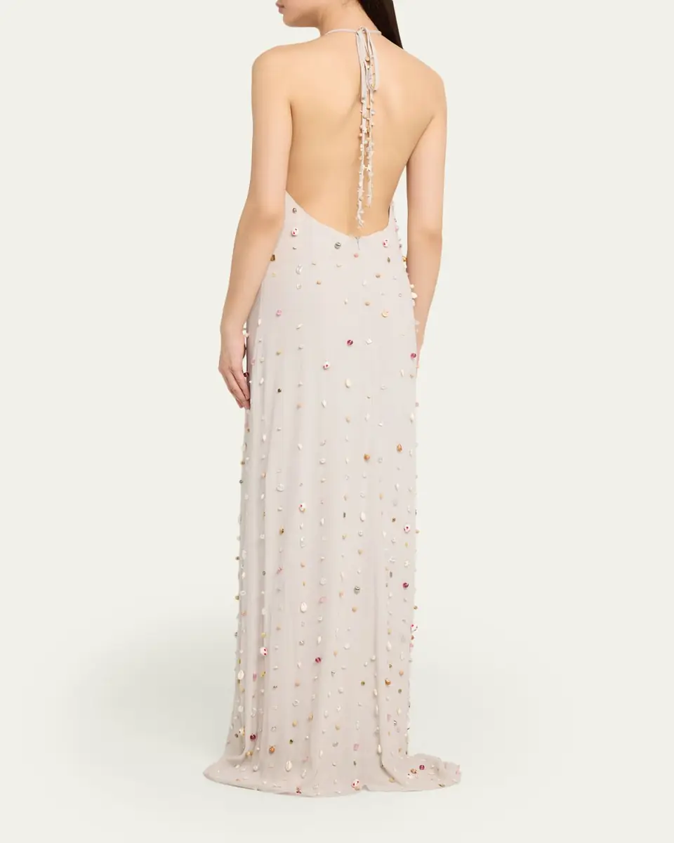 BERNADETTE Embellished Crinkled Viscose Halter Maxi Dress | Thumbnail 3 BERNADETTE Embellished Crinkled Viscose Halter Maxi Dress | Thumbnail 3