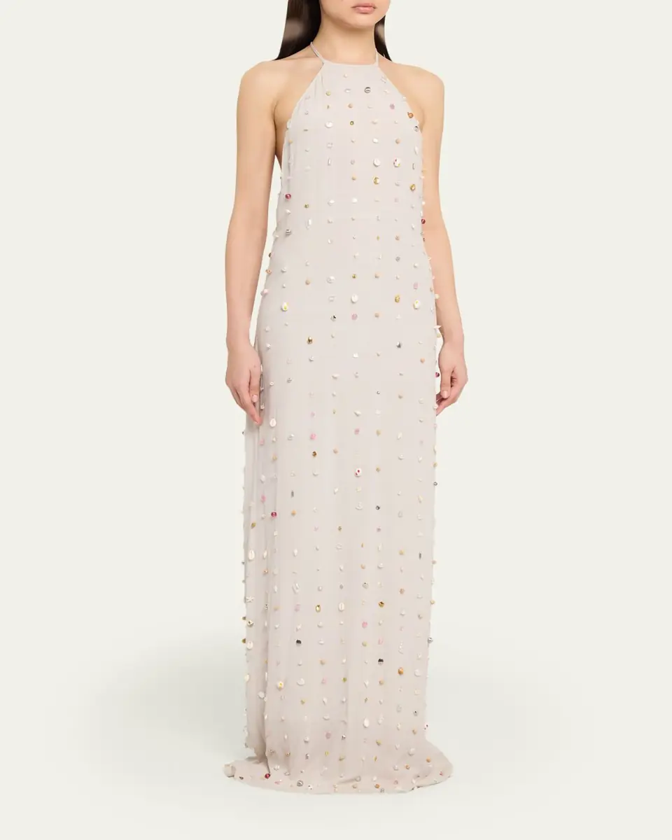BERNADETTE Embellished Crinkled Viscose Halter Maxi Dress | Thumbnail 4 BERNADETTE Embellished Crinkled Viscose Halter Maxi Dress | Thumbnail 4