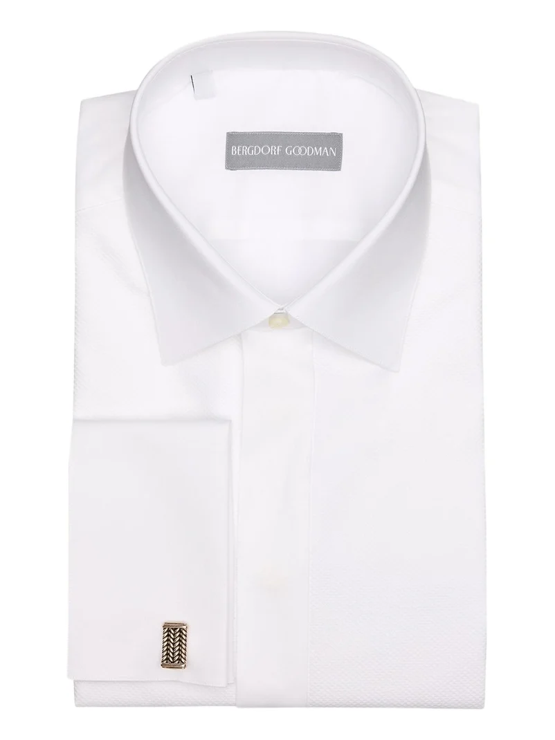 Men's Cotton Piquet-Front French Cuff Dress Shirt Men's Cotton Piquet-Front French Cuff Dress Shirt