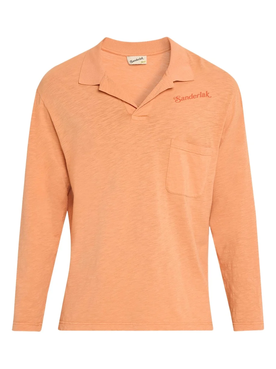 Men's Slub Cotton Long-Sleeve Johnny Collar Polo Shirt