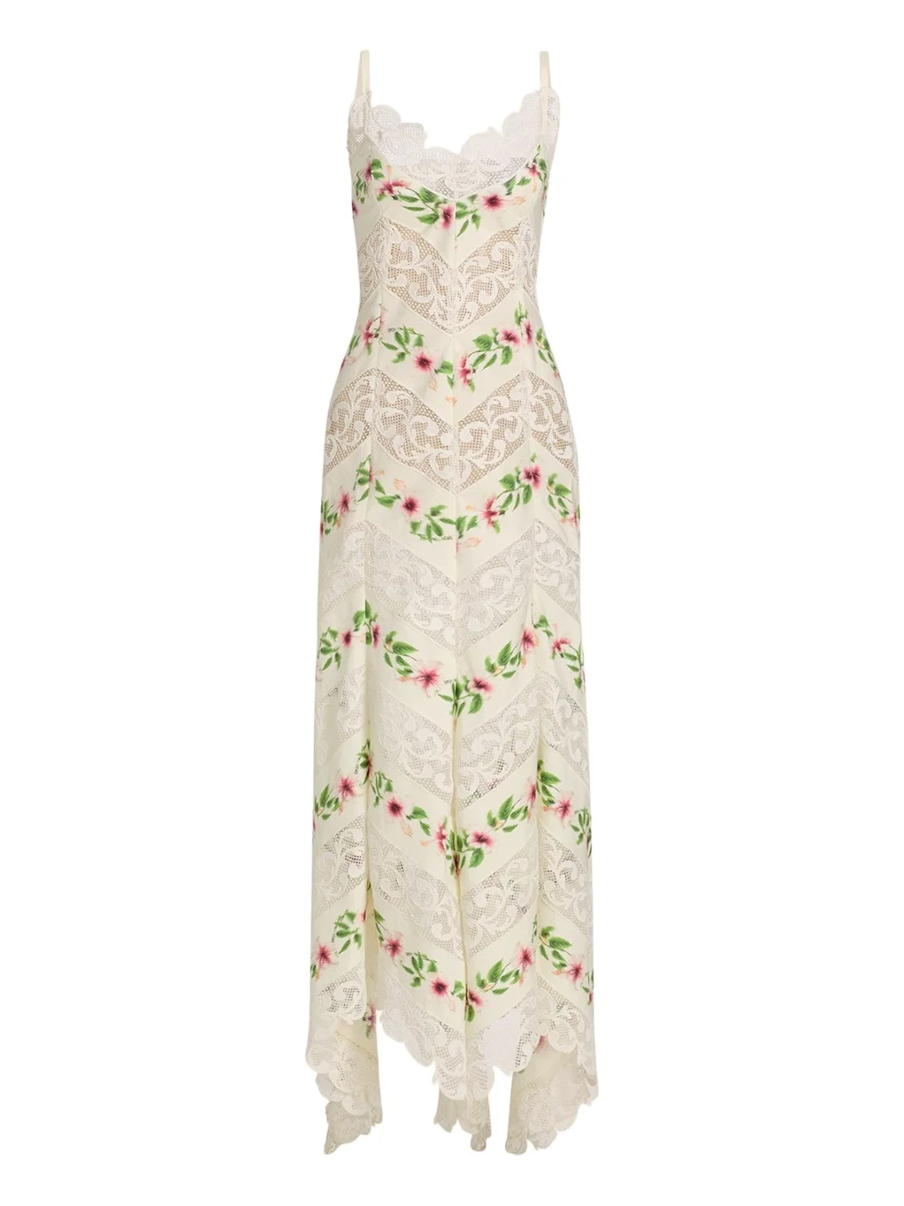 Oscar de la Renta Sleeveless Chine Hibiscus Floral Chevron Maxi Dress