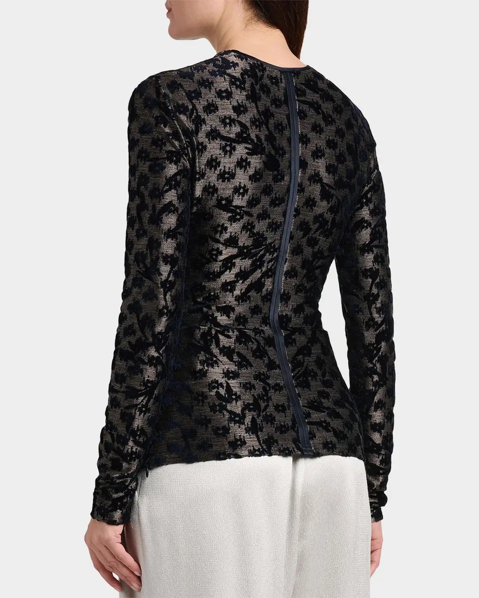Giorgio Armani Floral Metallic Burnout Long-Sleeve Top | Thumbnail 3 Giorgio Armani Floral Metallic Burnout Long-Sleeve Top | Thumbnail 3