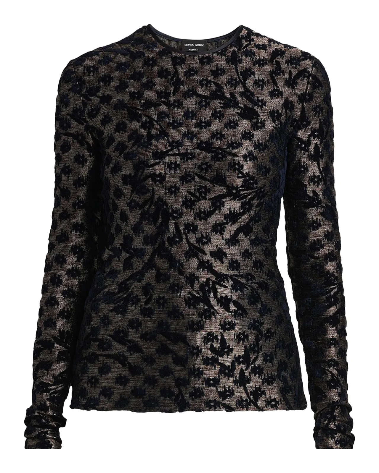 Giorgio Armani Floral Metallic Burnout Long-Sleeve Top