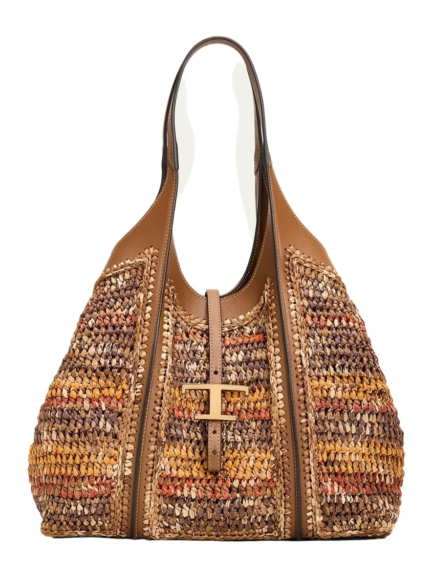 Tod's T Timeless Raffia Shopping Tote Bag