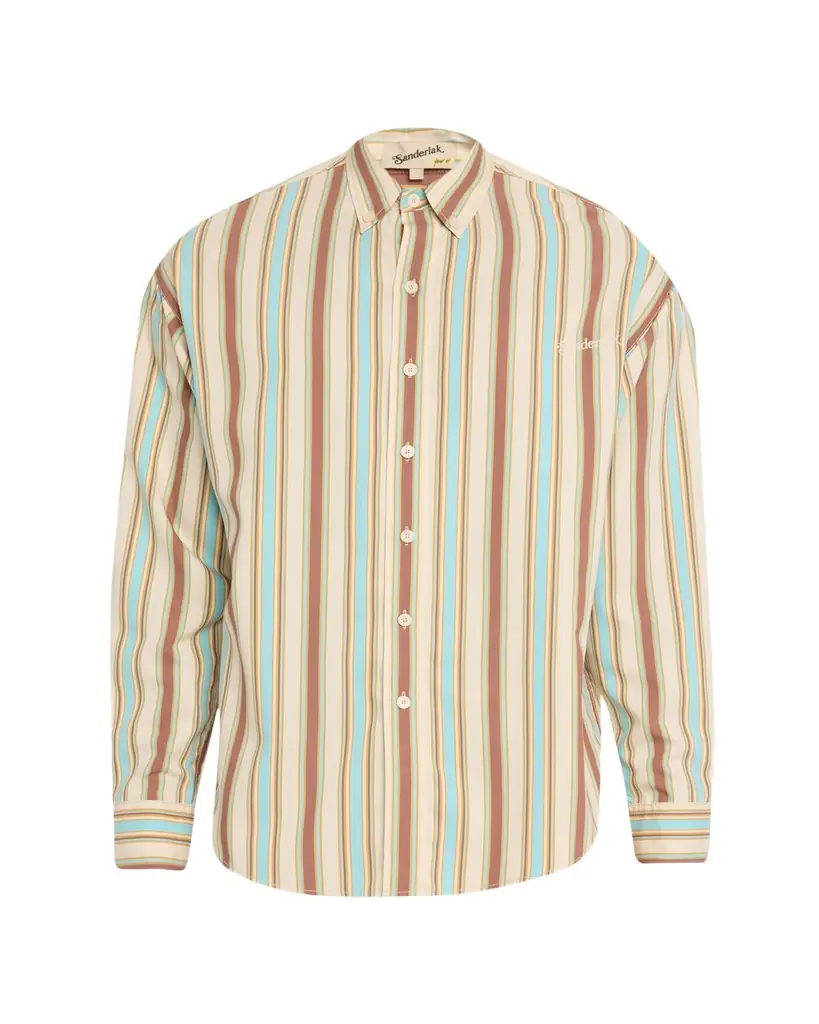 Men's Oversized Viscose Poplin Stripe Button-Down Shirt Men's Oversized Viscose Poplin Stripe Button-Down Shirt