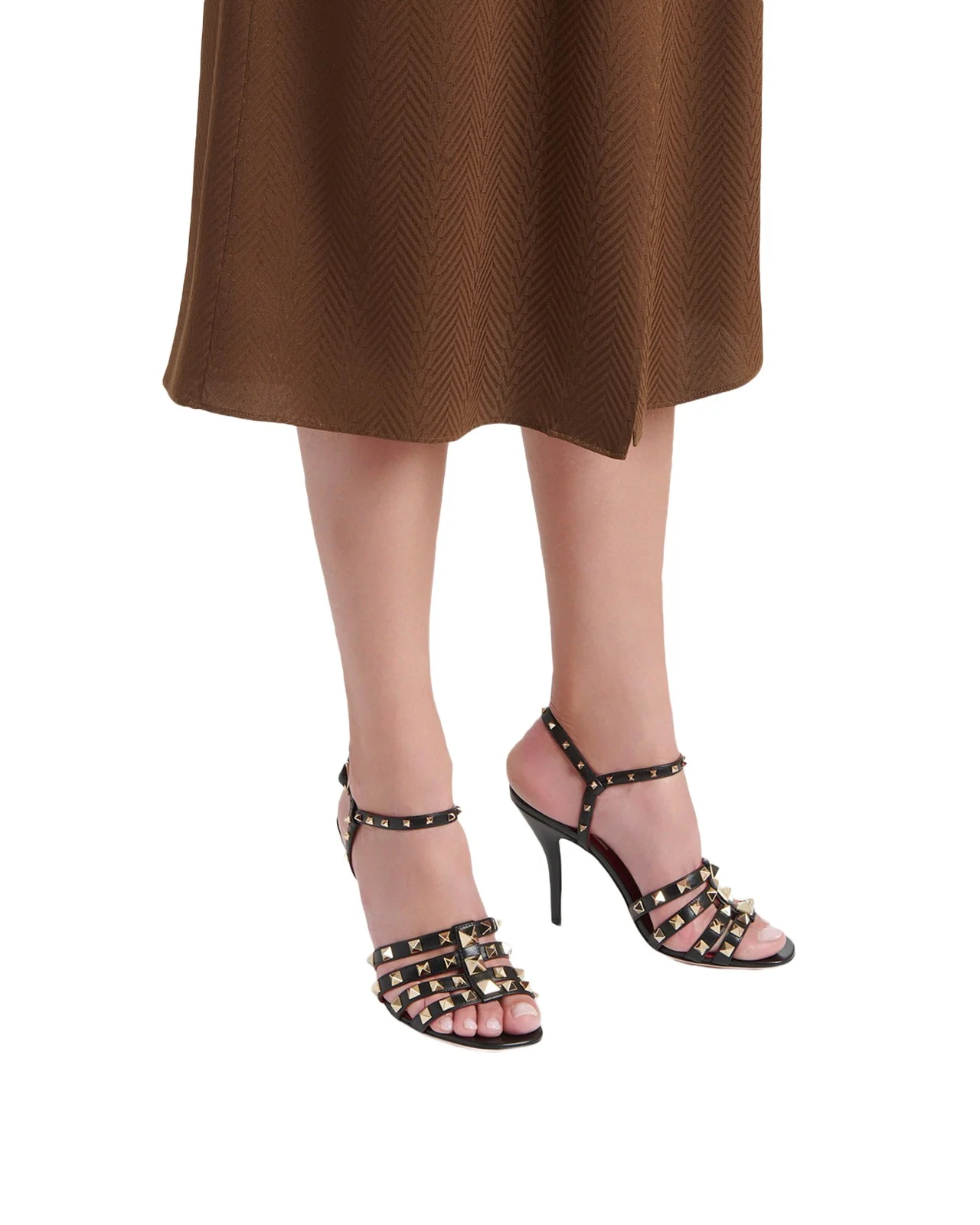100mm Rockstud Leather Ankle-Strap Sandals