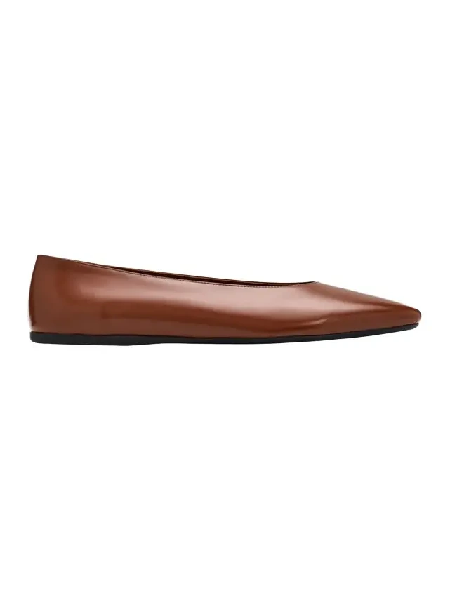 Brushed Leather Ballerina Flats