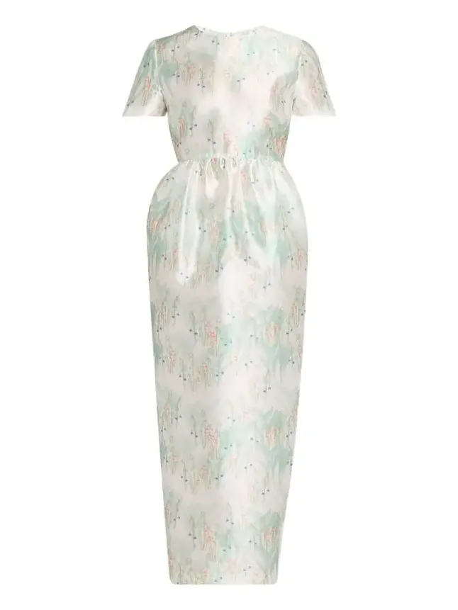 Lexi Floral Satin Empire-Waist Column Maxi Dress