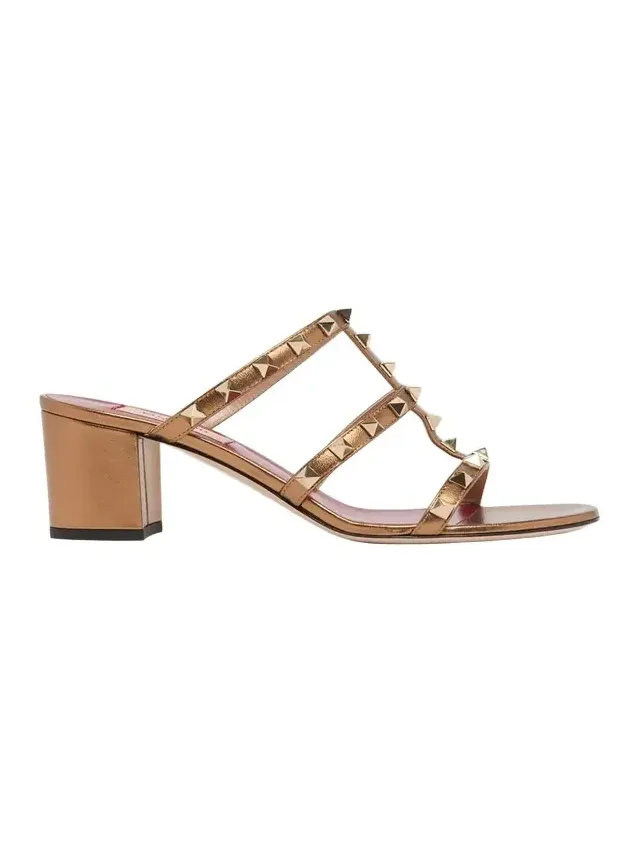 60mm Rockstud Laminated Nappa Leather Slide Sandals 60mm Rockstud Laminated Nappa Leather Slide Sandals