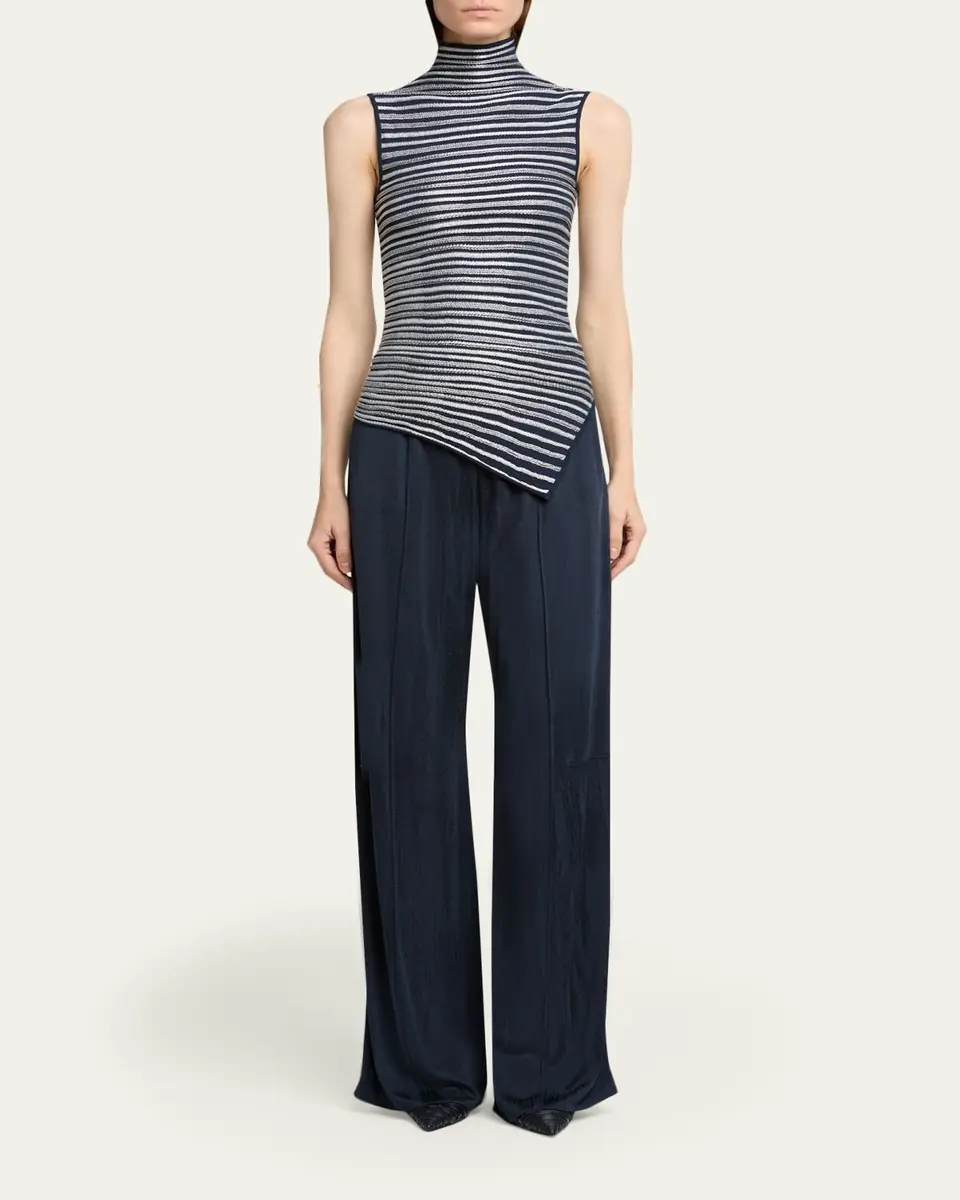 Giorgio Armani Asymmetric Metallic Striped Knit Turtleneck Top | Thumbnail 2