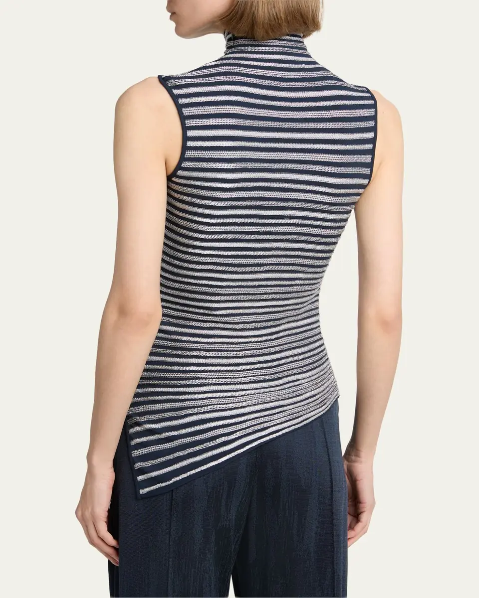 Giorgio Armani Asymmetric Metallic Striped Knit Turtleneck Top | Thumbnail 3