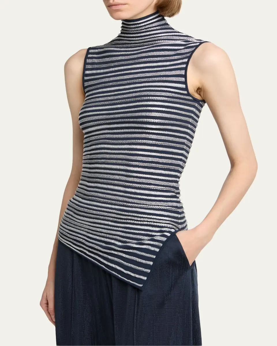 Giorgio Armani Asymmetric Metallic Striped Knit Turtleneck Top | Thumbnail 4