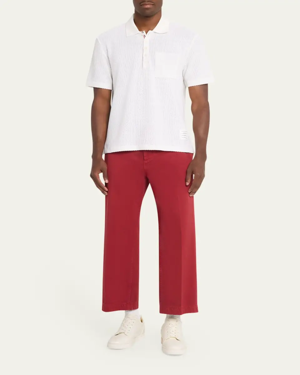 Thom Browne Men's Textured Cotton and Linen Polo Shirt | Thumbnail 2 Thom Browne Men's Textured Cotton and Linen Polo Shirt | Thumbnail 2