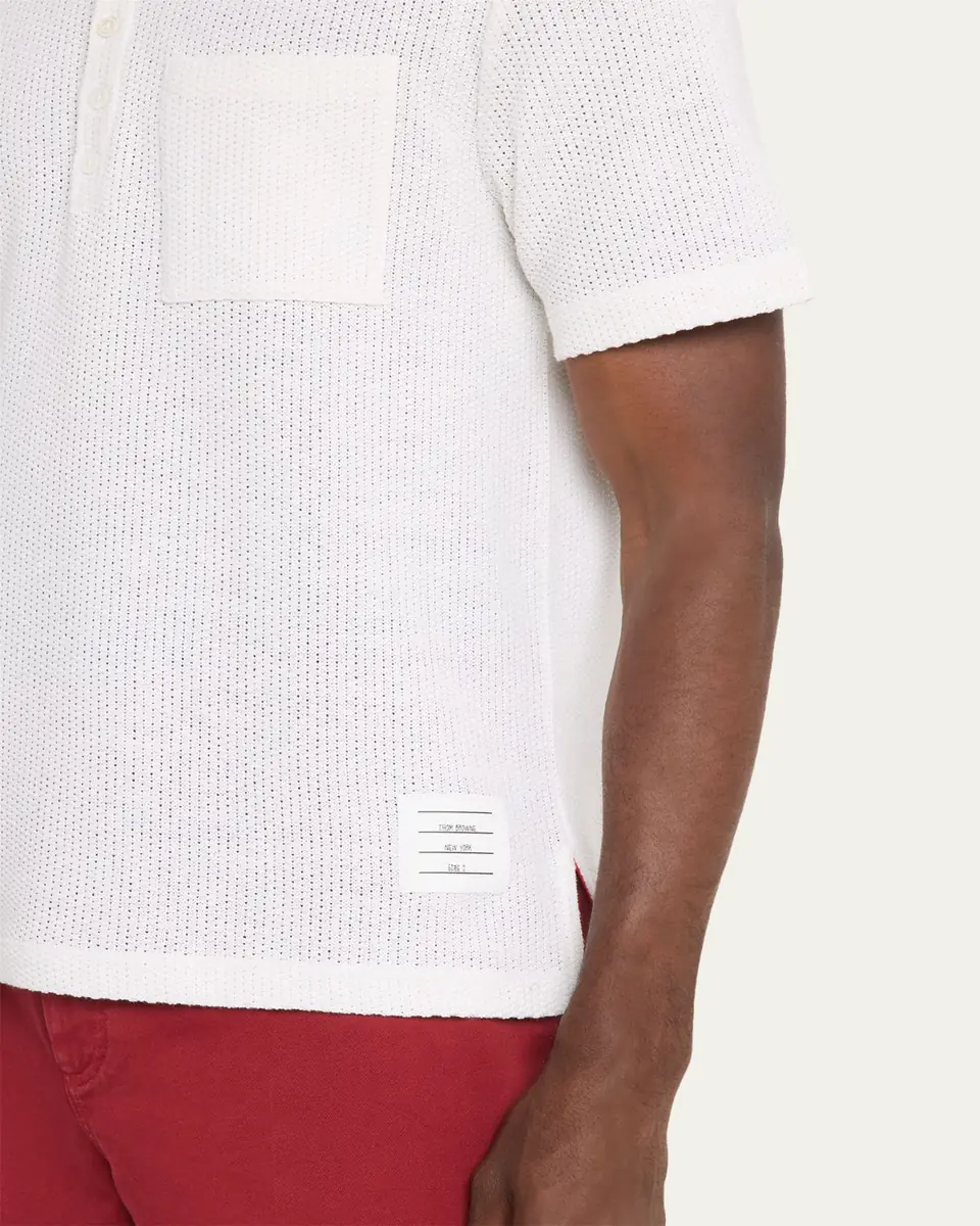 Thom Browne Men's Textured Cotton and Linen Polo Shirt | Thumbnail 5 Thom Browne Men's Textured Cotton and Linen Polo Shirt | Thumbnail 5