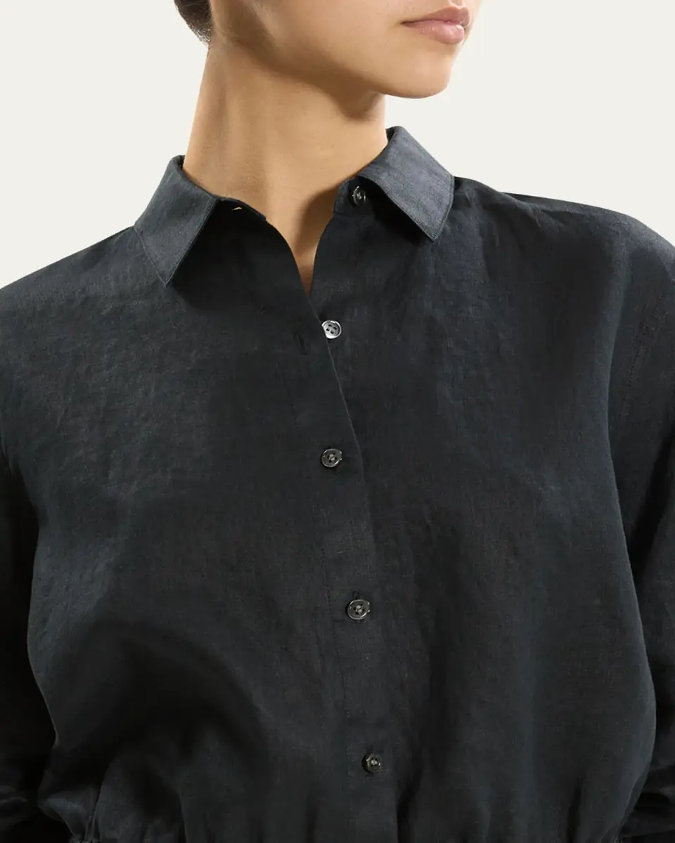 Theory Ruched-Sleeve Cropped Linen Shirt | Thumbnail 5 Theory Ruched-Sleeve Cropped Linen Shirt | Thumbnail 5