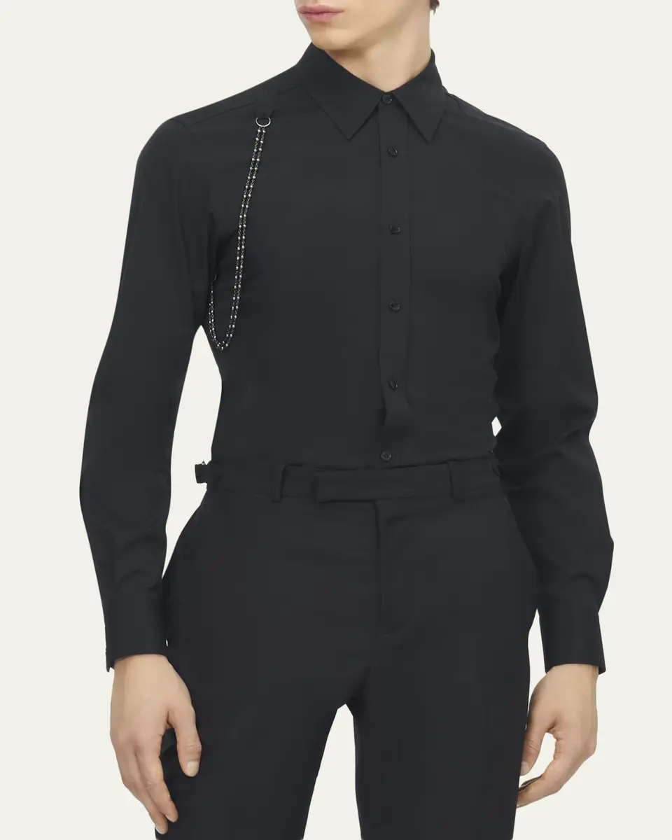 Alexander McQueen Men's Cotton Beaded-Harness Sport Shirt | Thumbnail 4 Alexander McQueen Men's Cotton Beaded-Harness Sport Shirt | Thumbnail 4