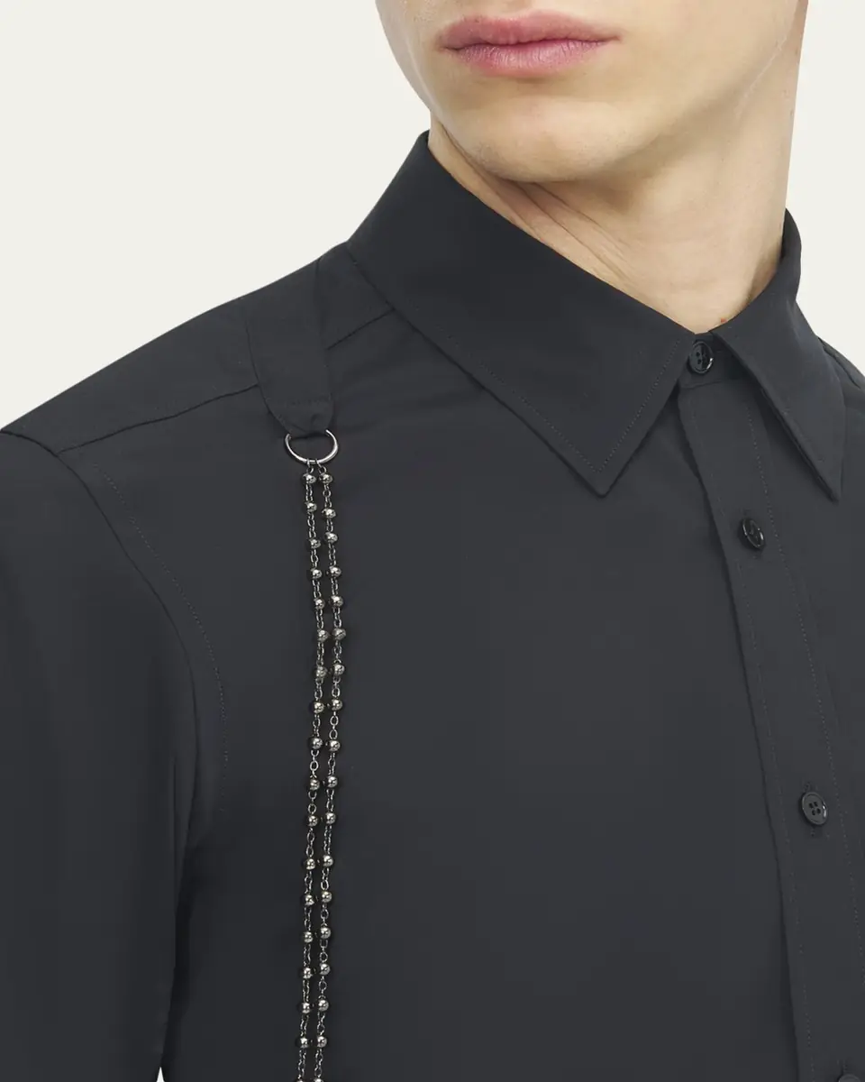 Alexander McQueen Men's Cotton Beaded-Harness Sport Shirt | Thumbnail 5 Alexander McQueen Men's Cotton Beaded-Harness Sport Shirt | Thumbnail 5