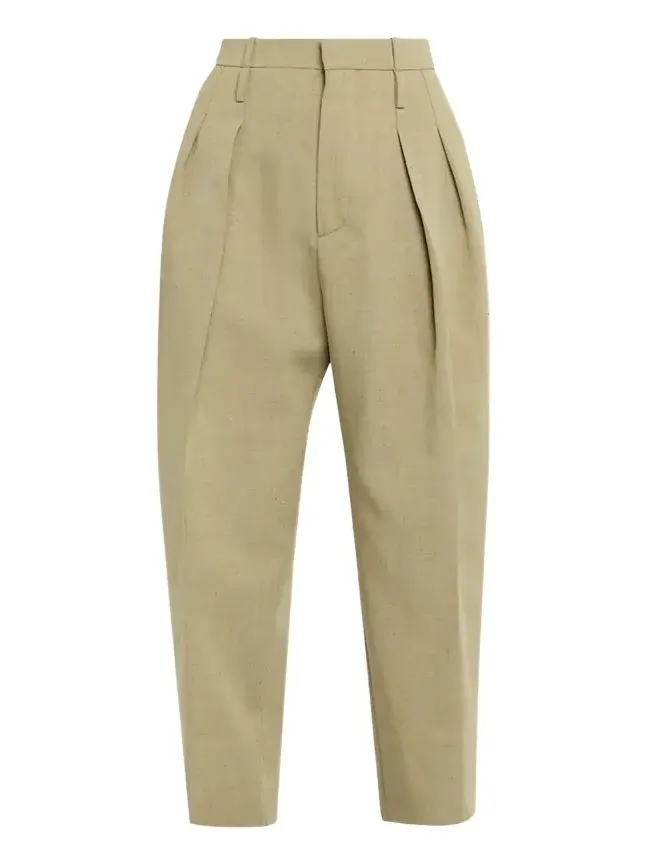 Double-Pleated Wool Straight-Leg Trousers