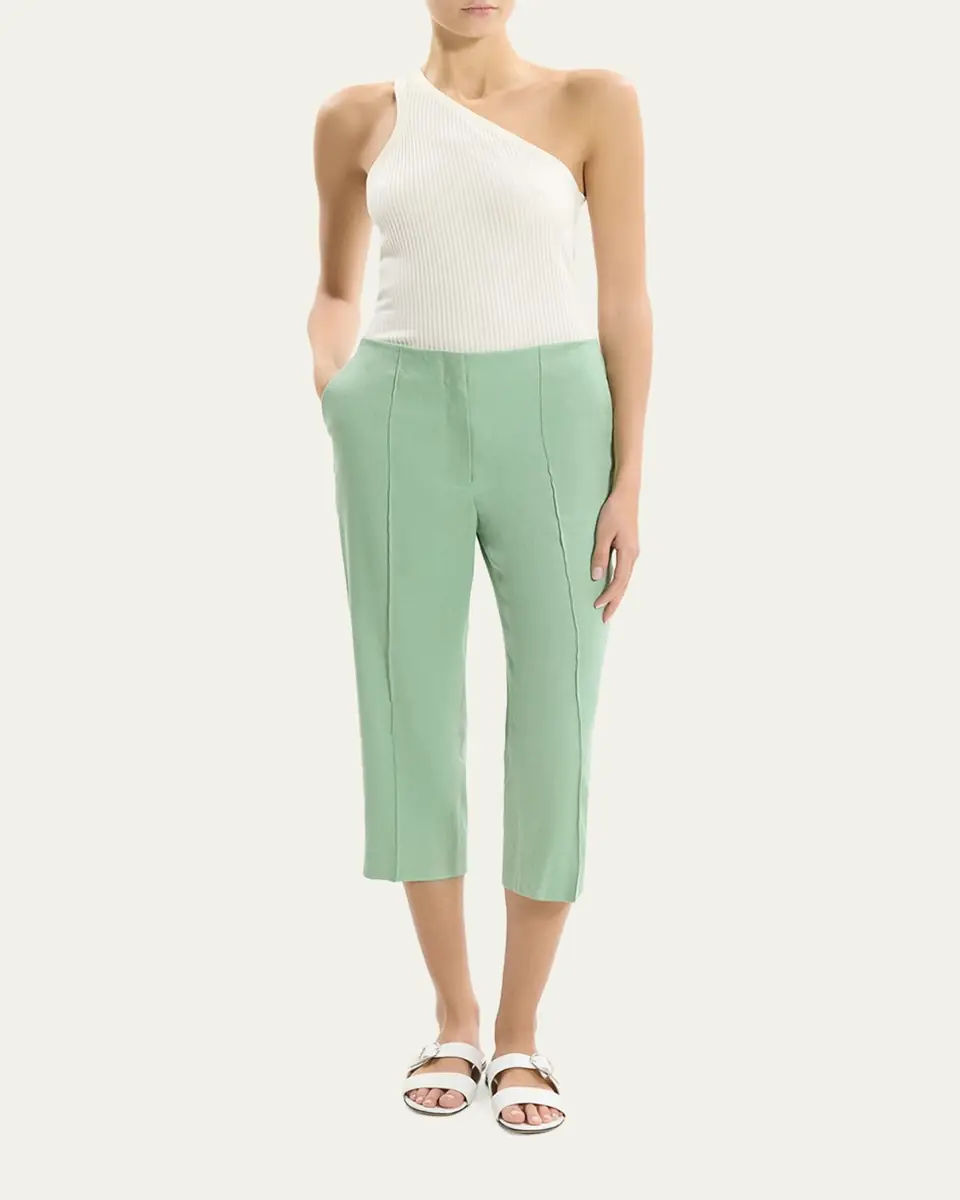 Theory Slit-Cuff Linen-Blend Capri Pants | Thumbnail 2