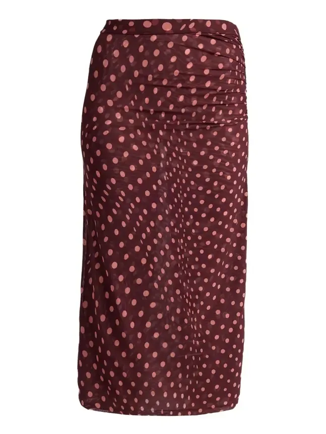 Stella McCartney Polka Dot Mesh Ruched Midi Skirt