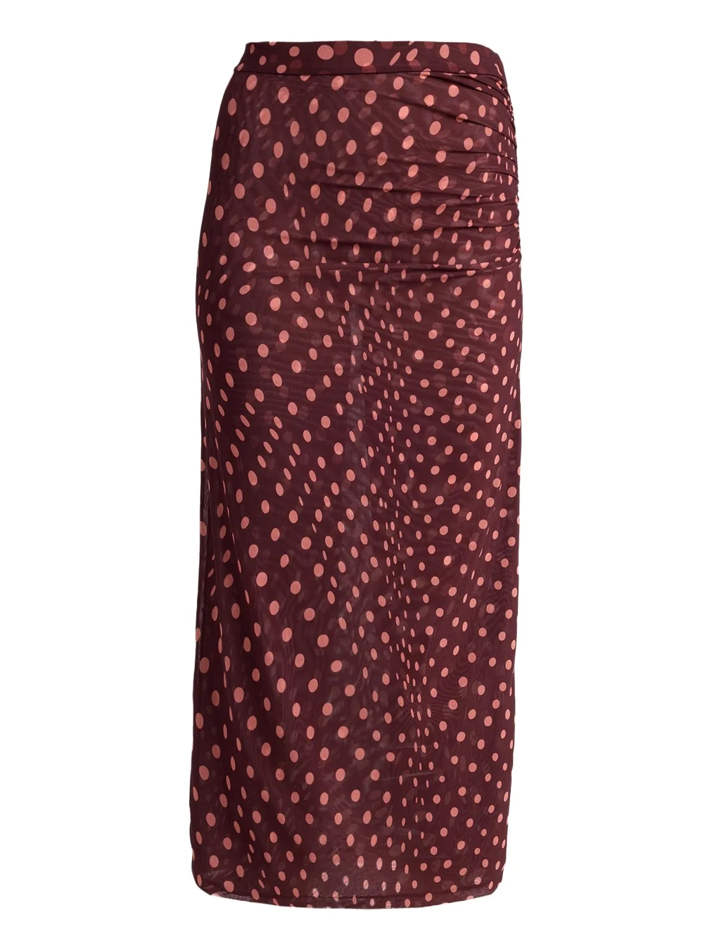 Polka Dot Mesh Ruched Midi Skirt Polka Dot Mesh Ruched Midi Skirt