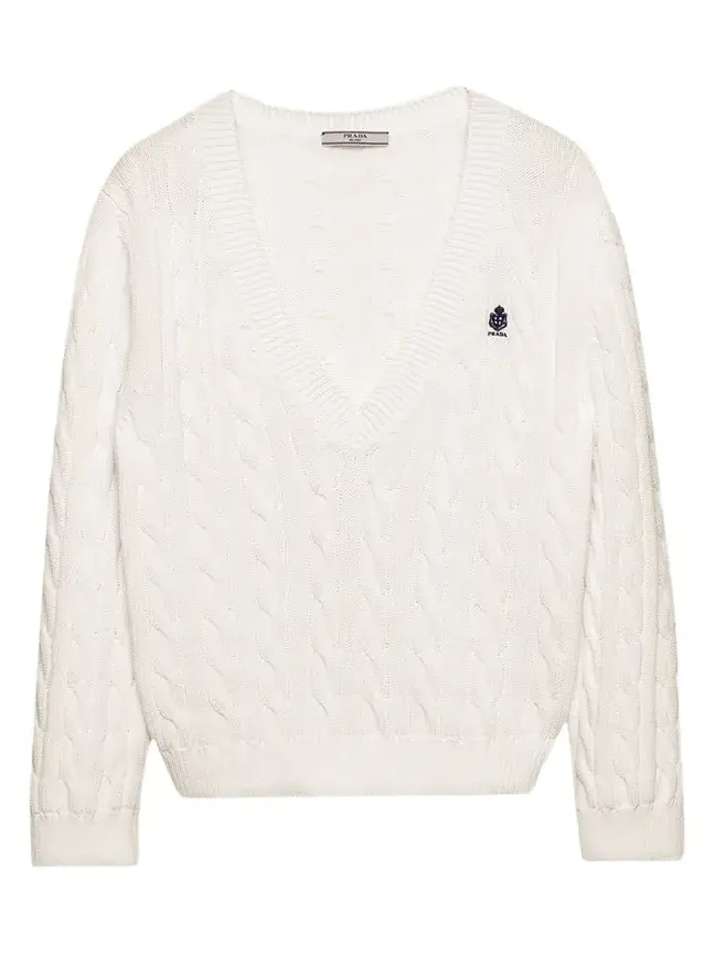 Cable-Knit V-Neck Cotton Sweater