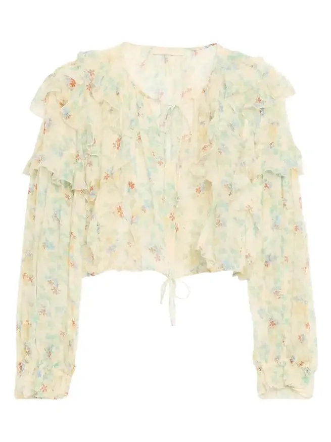 Delfina Long-Sleeve Silk Chiffon Blouse
