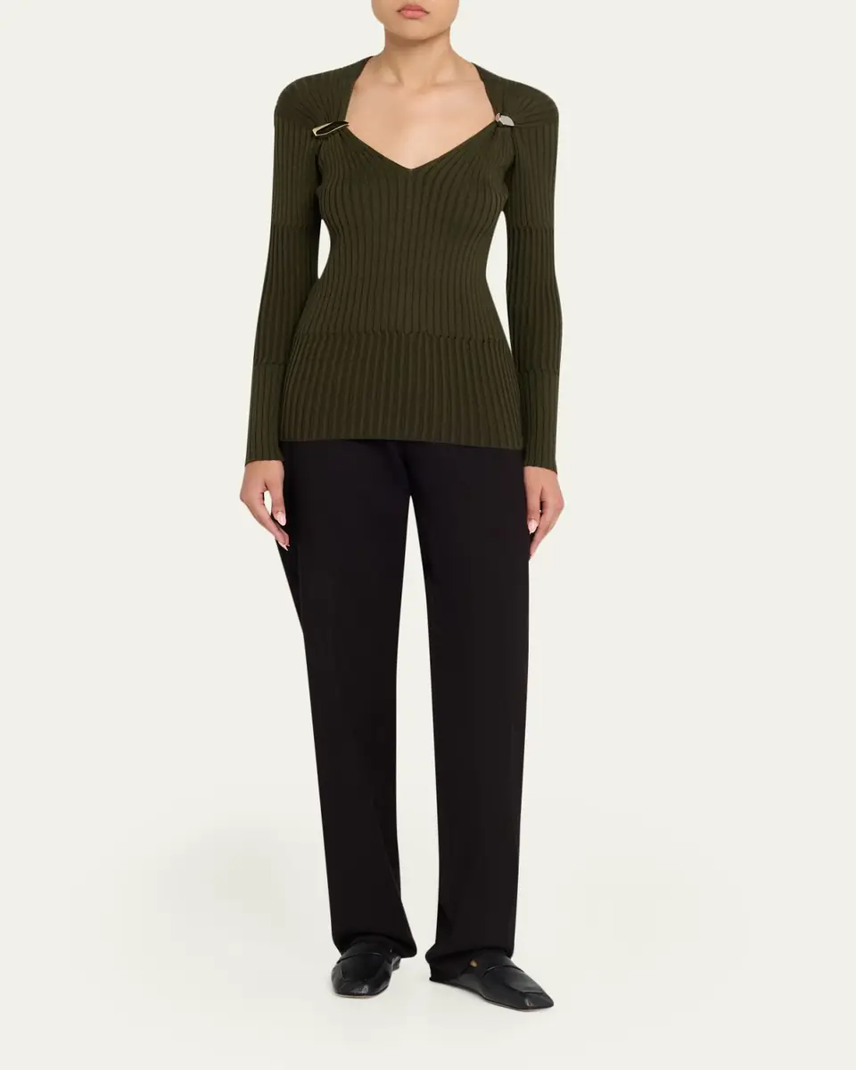 Bottega Veneta Claw Embellished Cashmere-Silk Rib Sweater | Thumbnail 2 Bottega Veneta Claw Embellished Cashmere-Silk Rib Sweater | Thumbnail 2