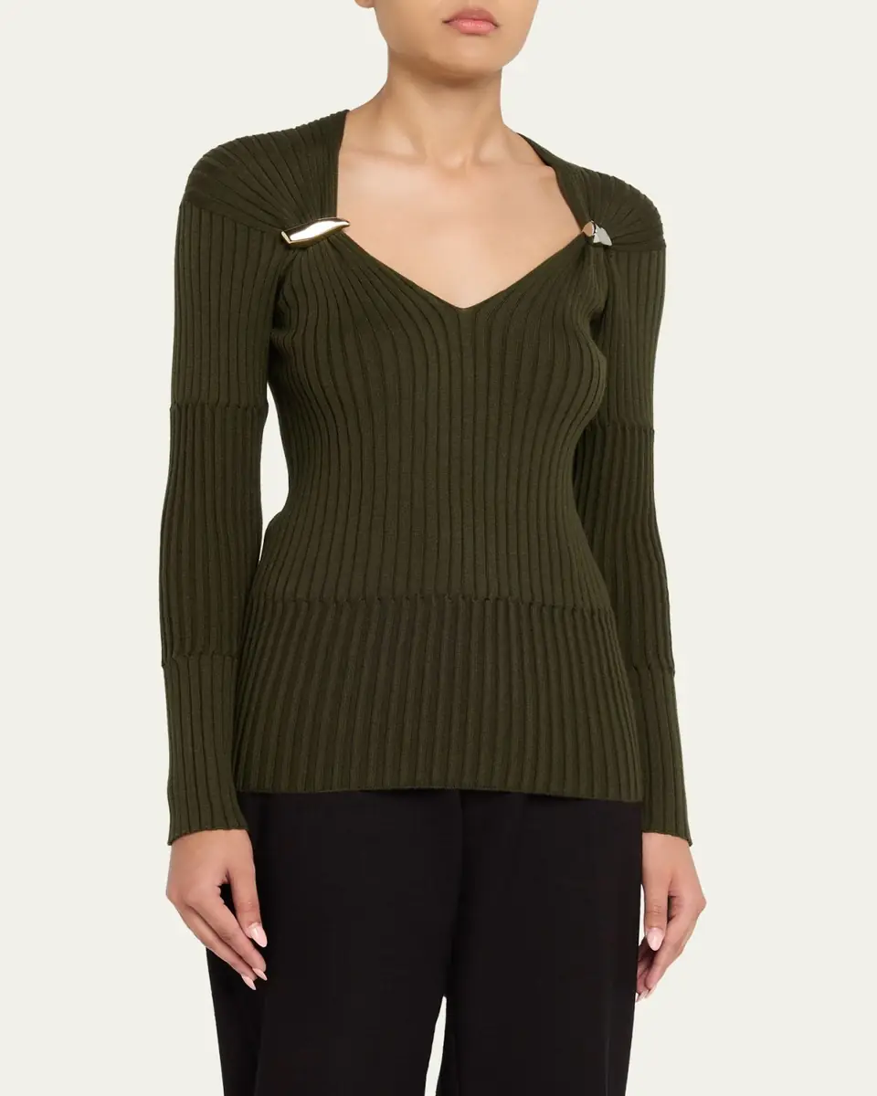 Bottega Veneta Claw Embellished Cashmere-Silk Rib Sweater | Thumbnail 4 Bottega Veneta Claw Embellished Cashmere-Silk Rib Sweater | Thumbnail 4
