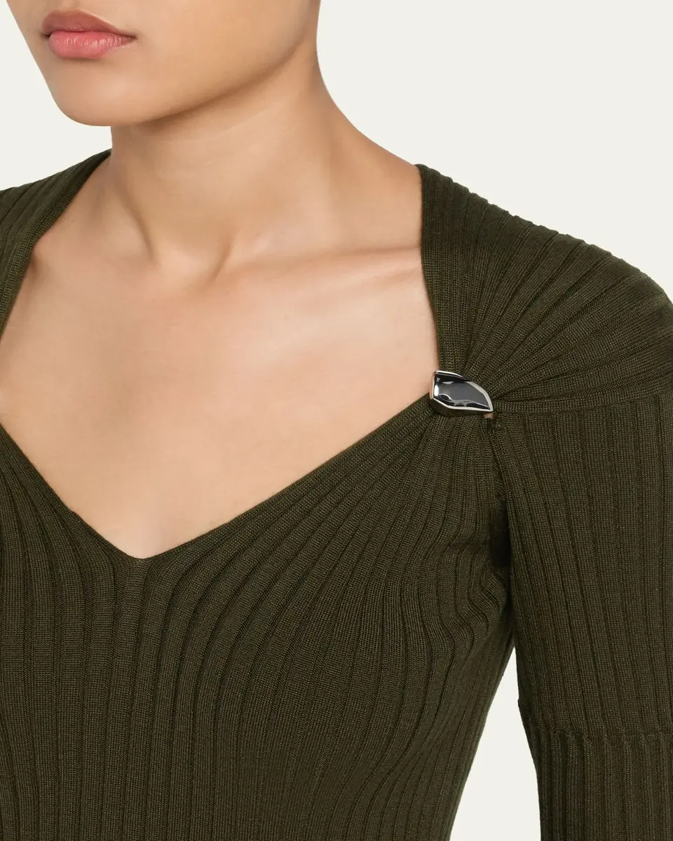 Bottega Veneta Claw Embellished Cashmere-Silk Rib Sweater | Thumbnail 5 Bottega Veneta Claw Embellished Cashmere-Silk Rib Sweater | Thumbnail 5