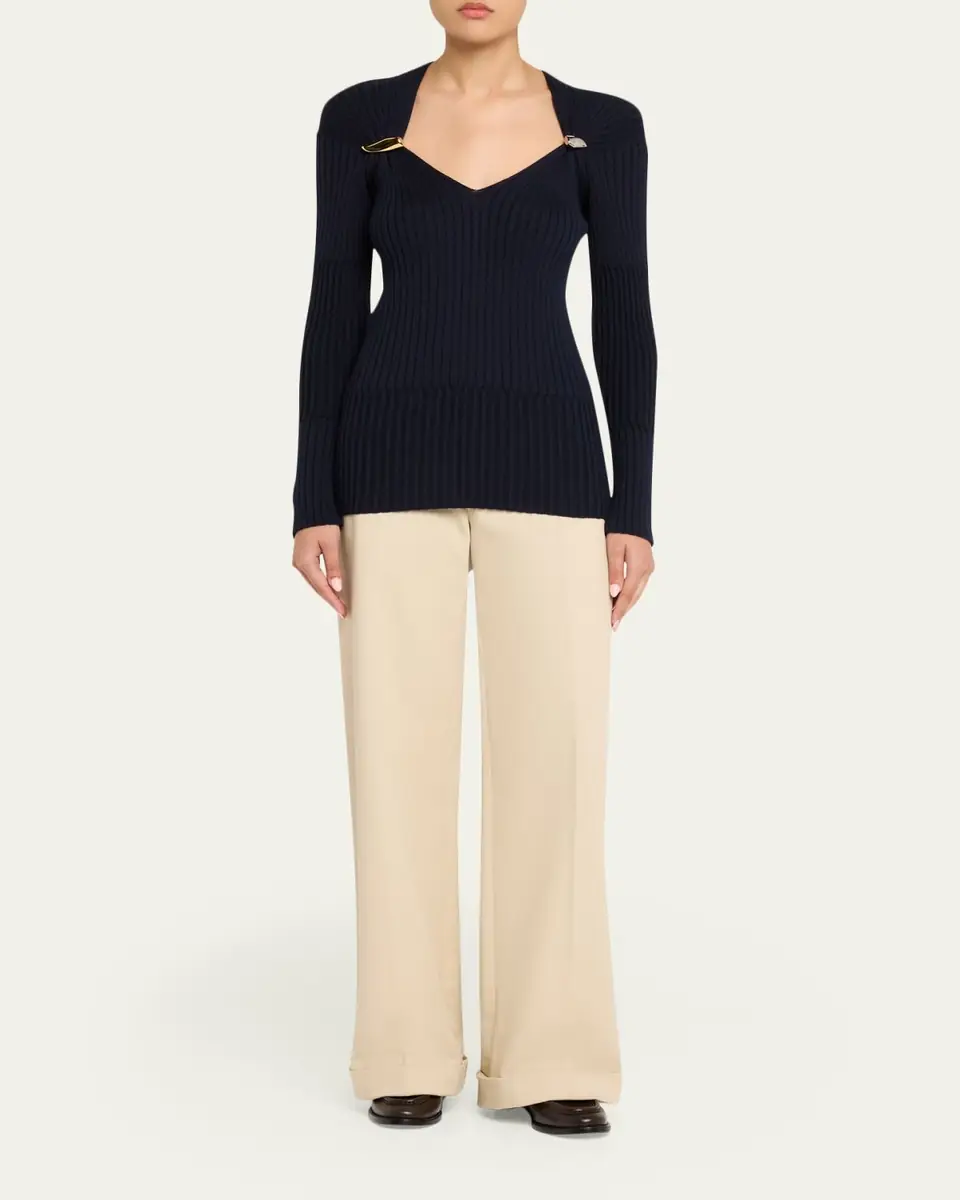 Bottega Veneta Claw Embellished Cashmere-Silk Rib Sweater | Thumbnail 6 Bottega Veneta Claw Embellished Cashmere-Silk Rib Sweater | Thumbnail 6