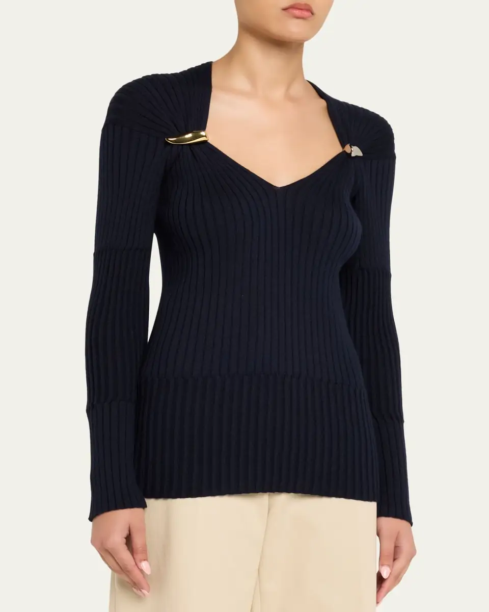 Bottega Veneta Claw Embellished Cashmere-Silk Rib Sweater | Thumbnail 8 Bottega Veneta Claw Embellished Cashmere-Silk Rib Sweater | Thumbnail 8
