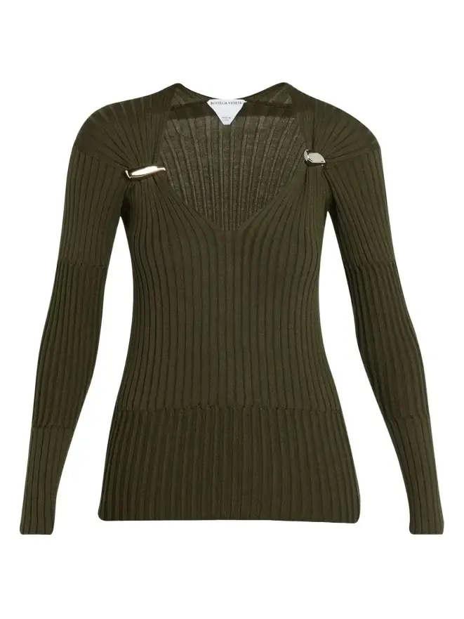 Claw Embellished Cashmere-Silk Rib Sweater Claw Embellished Cashmere-Silk Rib Sweater