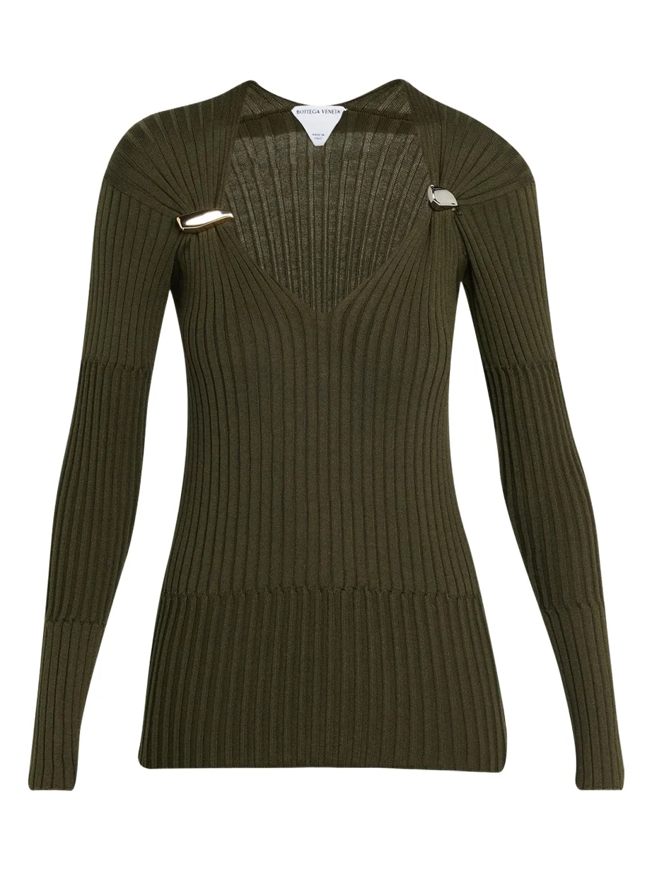 Claw Embellished Cashmere-Silk Rib Sweater Claw Embellished Cashmere-Silk Rib Sweater