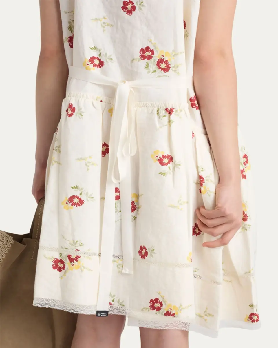 Prada Floral Embroidered Linen Mini Dress | Thumbnail 5 Prada Floral Embroidered Linen Mini Dress | Thumbnail 5