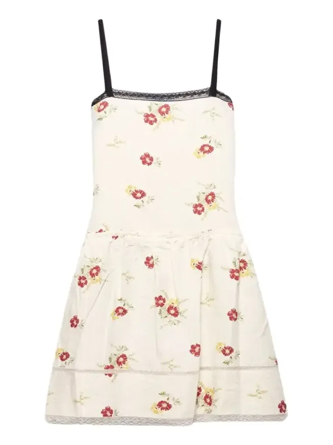 Floral Embroidered Linen Mini Dress Floral Embroidered Linen Mini Dress