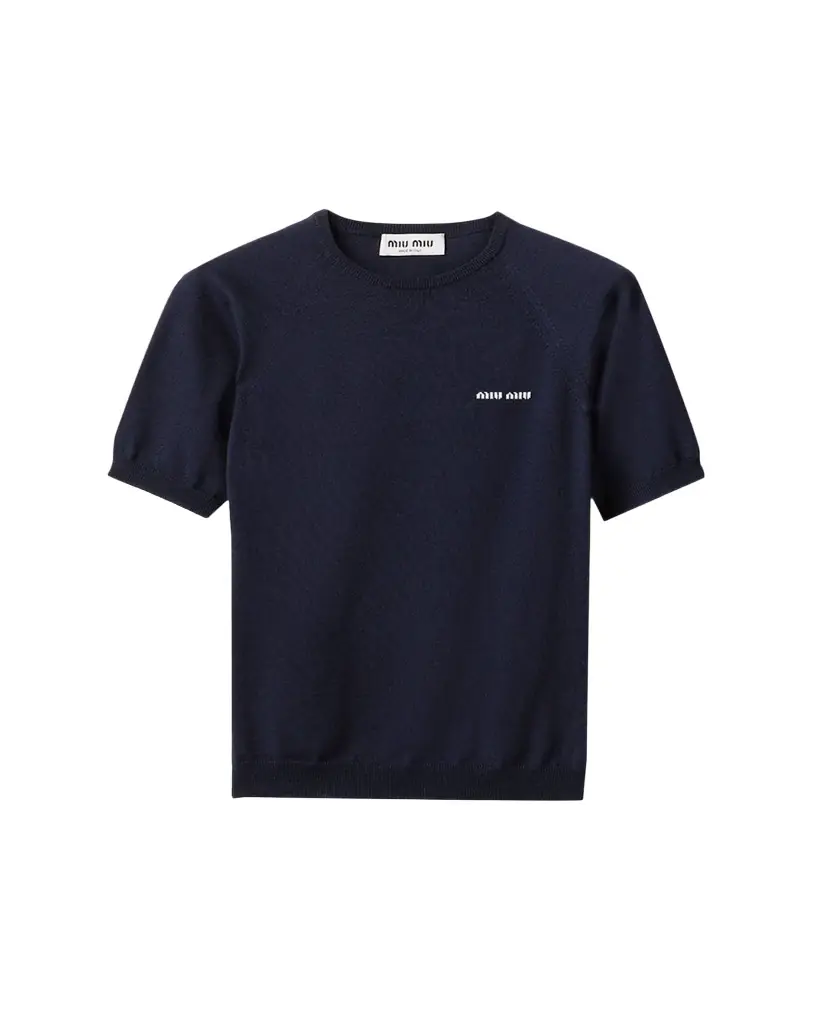 Miu Miu Short-Sleeve Wool Crewneck Sweater | Image 1 Miu Miu Short-Sleeve Wool Crewneck Sweater | Image 1