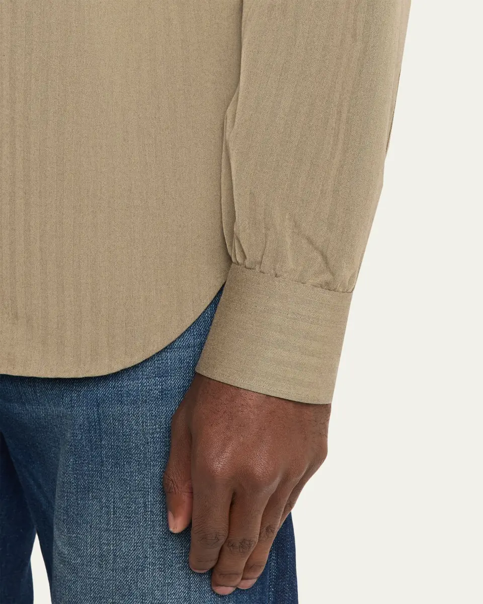 Kiton Men's Herringbone Cotton and Lyocell Sport Shirt | Thumbnail 5