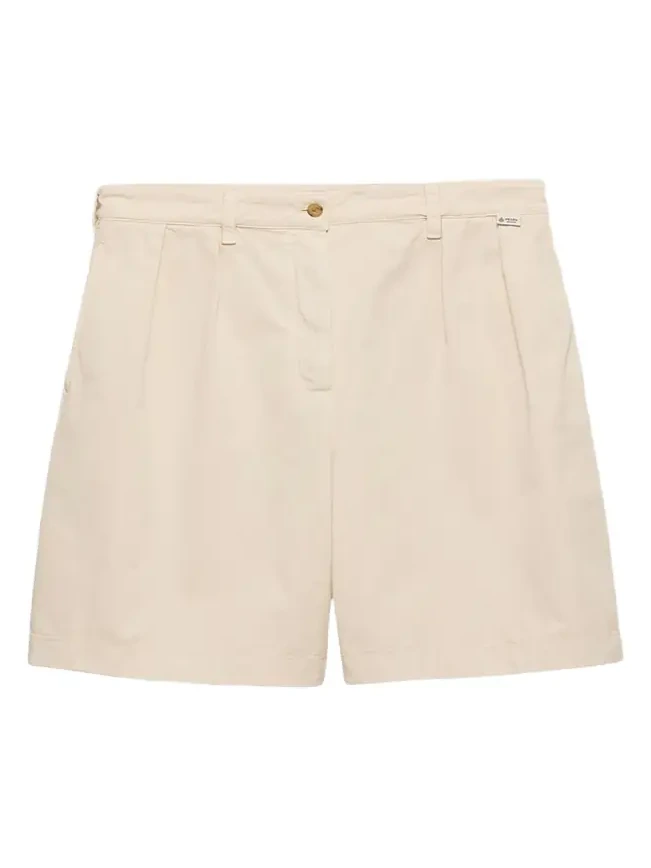 Pleated Cotton Twill Bermuda Shorts
