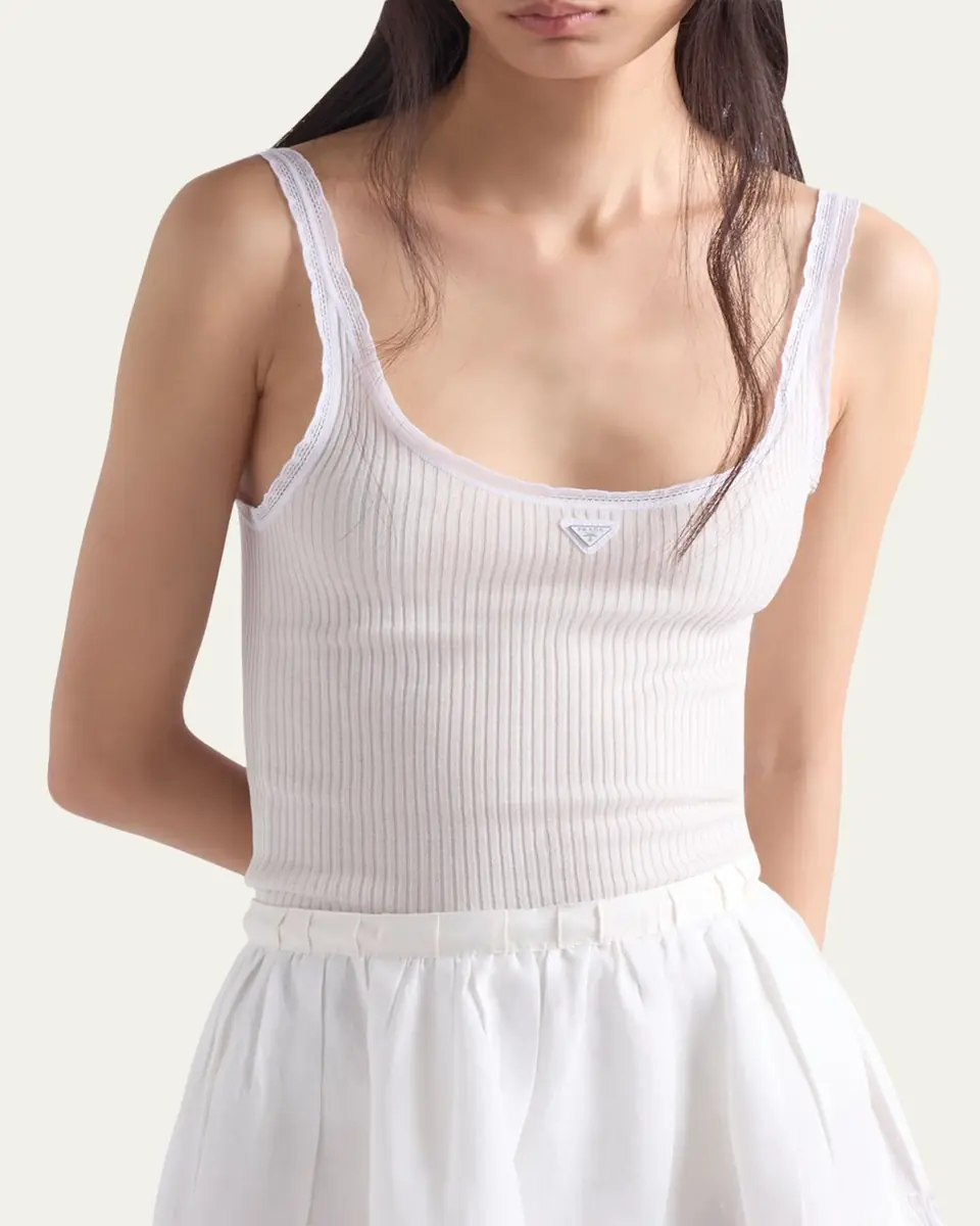 Prada Ribbed Cotton Tank Top | Thumbnail 4 Prada Ribbed Cotton Tank Top | Thumbnail 4
