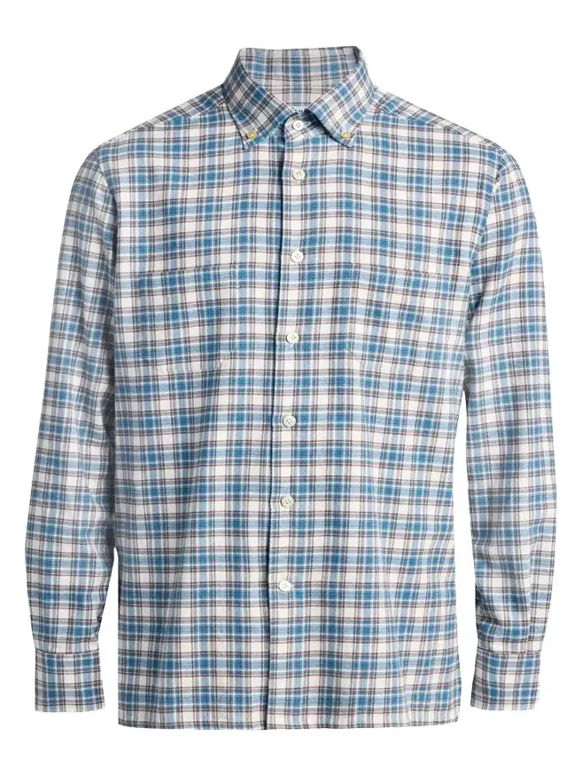 Kiton Men's Double-Pocket Cotton Plaid Button-Down Shirt