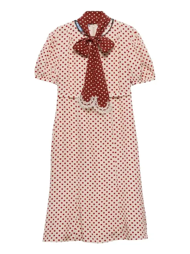 Polka-Dot Silk Puff-Sleeve Midi Dress Polka-Dot Silk Puff-Sleeve Midi Dress