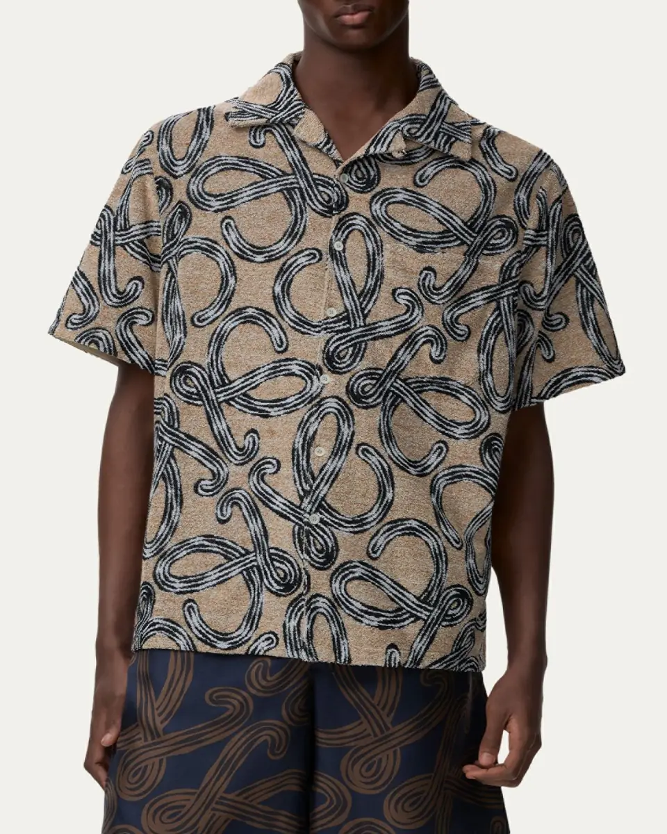 Loewe x Paula's Ibiza Men's Towel Terry Jacquard L-Script Short-Sleeve Shirt | Thumbnail 4