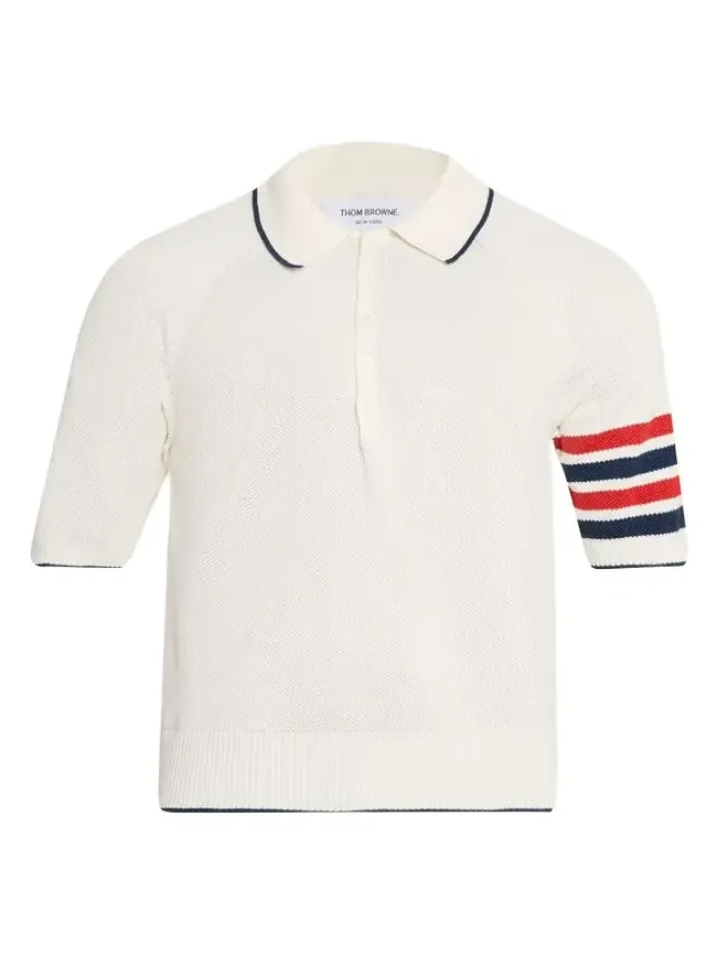 Thom Browne Men's Linen and Cotton Knit 4-Bar Sleeve Polo Shirt