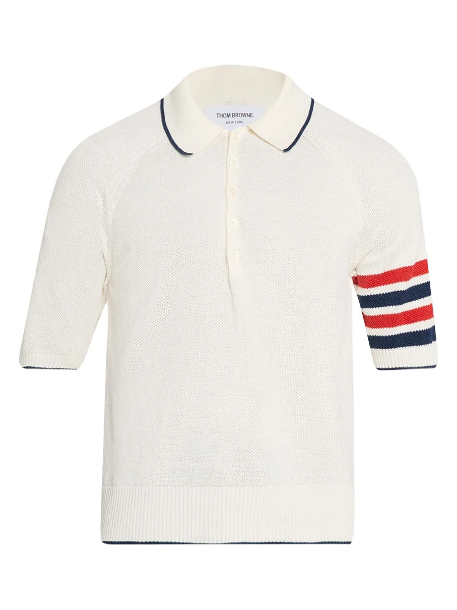 Men's Linen and Cotton Knit 4-Bar Sleeve Polo Shirt Men's Linen and Cotton Knit 4-Bar Sleeve Polo Shirt