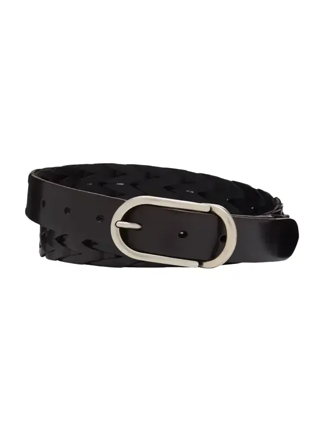 Men's Braided Smooth Calfskin Round-Buckle Belt Men's Braided Smooth Calfskin Round-Buckle Belt