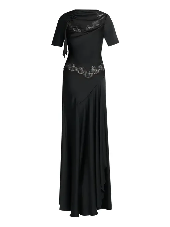 Lace-Inset Draped Satin Evening Dress Lace-Inset Draped Satin Evening Dress