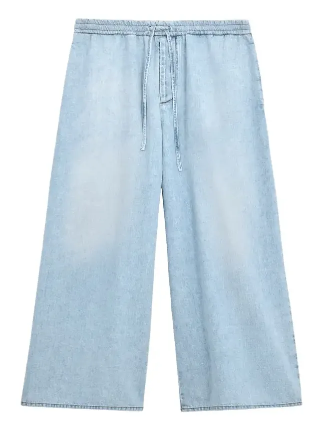 x Paula's Ibiza Men's Denim Cropped Wide-Leg Drawstring Pants x Paula's Ibiza Men's Denim Cropped Wide-Leg Drawstring Pants