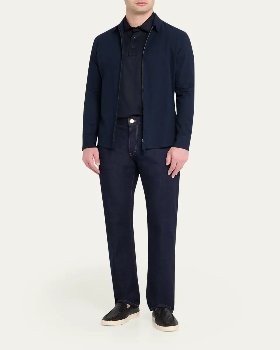 Giorgio Armani Men's Cotton Seersucker Full-Zip Shirt Jacket | Thumbnail 2 Giorgio Armani Men's Cotton Seersucker Full-Zip Shirt Jacket | Thumbnail 2