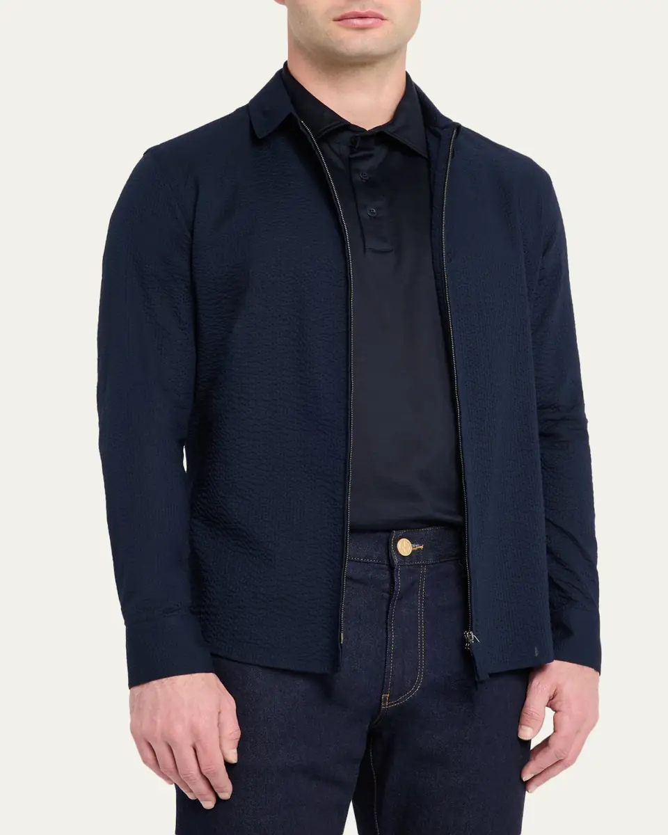 Giorgio Armani Men's Cotton Seersucker Full-Zip Shirt Jacket | Thumbnail 4 Giorgio Armani Men's Cotton Seersucker Full-Zip Shirt Jacket | Thumbnail 4